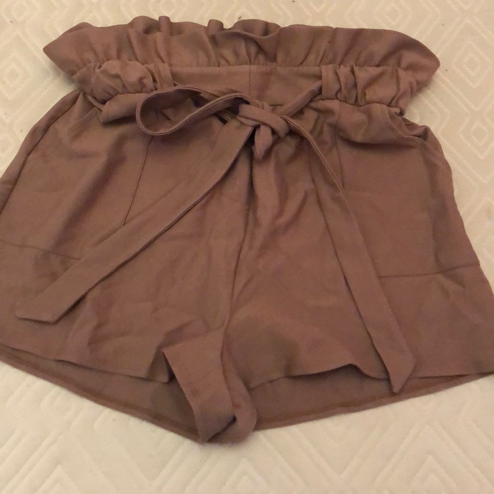 Ruffled Trim Brown Express Dress Shorts - Picture 2 of 6